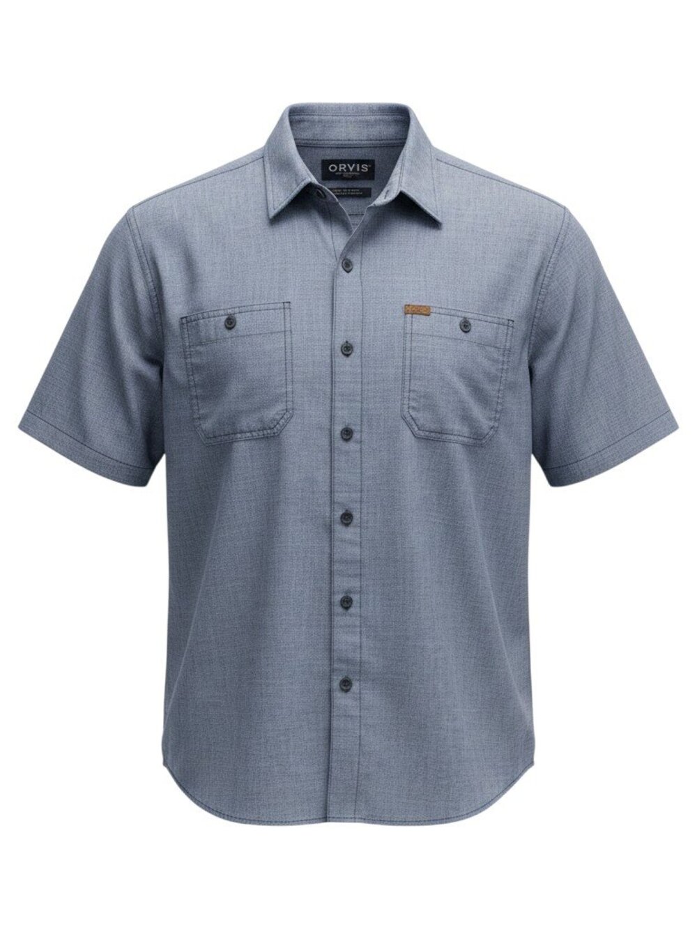 Orvis Classic Collection Men's Large Blue Textured Short Sleeve Button Up Shirt
